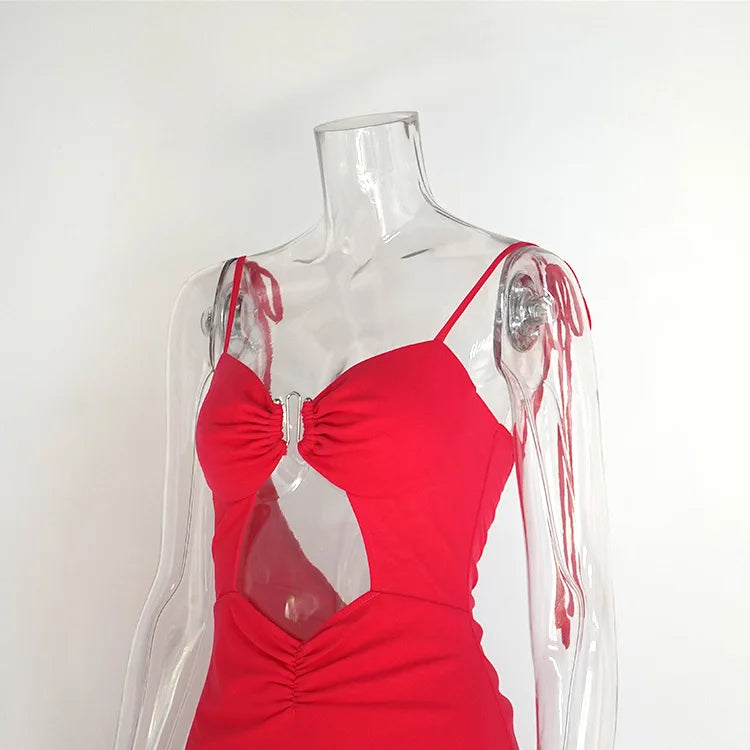 Sultry Lace Up Backless Dress With Ruffles And Irregular Wrap Hem