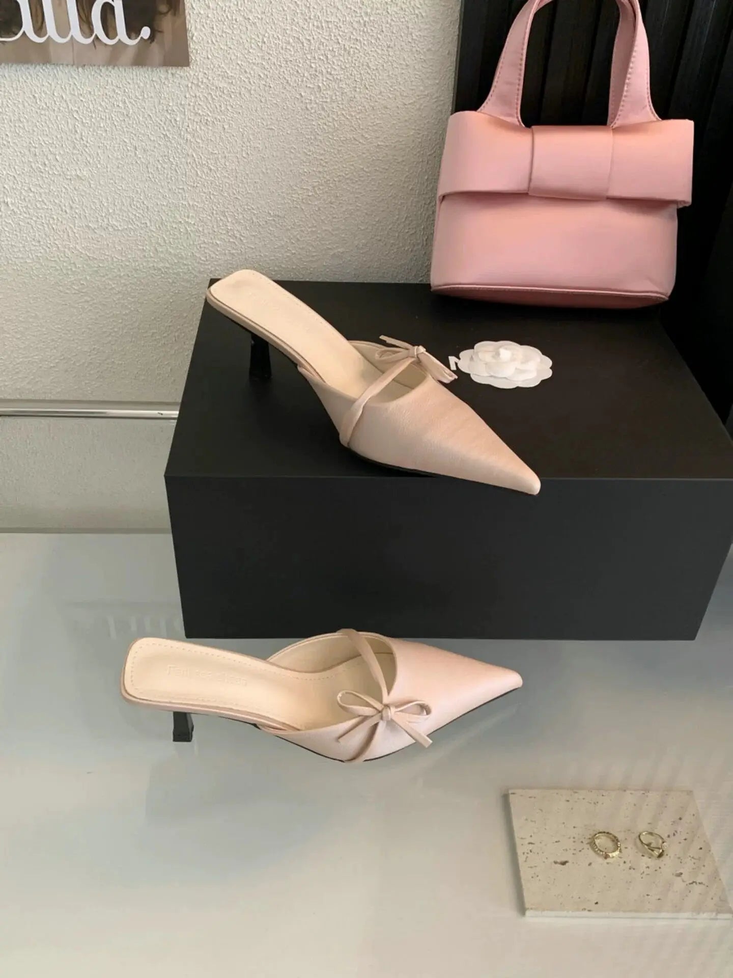 Elegant Bow Pointed Toe Mules With Thin Slip-on Heels