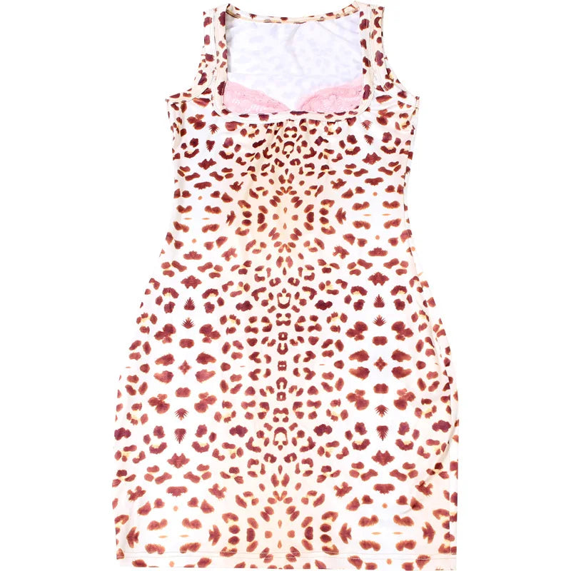 Print Mini Dress With Lace Patchwork And Curve Defining Fit