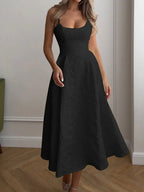 Backless O Neck Sling Maxi Dress A Line Slim