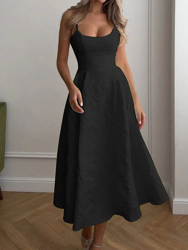 Backless O Neck Sling Maxi Dress A Line Slim