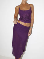 Gleaming Floral Sequin Crop Top And Slit Maxi Skirt Set