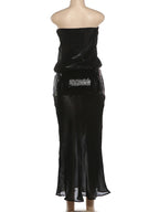 Midnight Peach Sequin Patchwork Maxi Dress Strapless