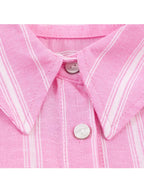 Pink Stripe Shirt Set With Pleated Long Skirt Elegant Two Piece Suit