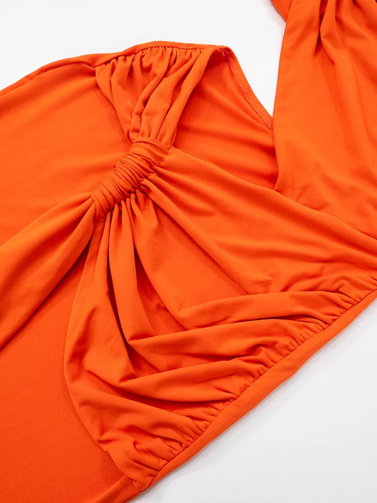 One Shoulder Backless Hollow Dress With Irregular Pleats And Tassel Patchwork