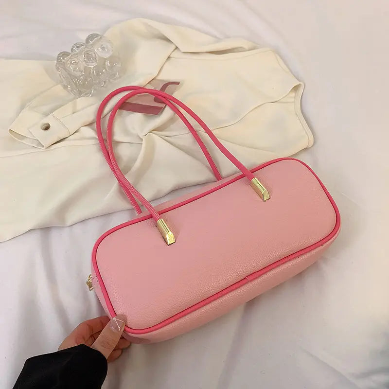 PU Pillow Shoulder Bag For Women With Textured Finish Baguette Style