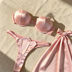 Shell 3 Pcs Bikini with Skirt Push Up Swimwear Underwire Bathing Suit