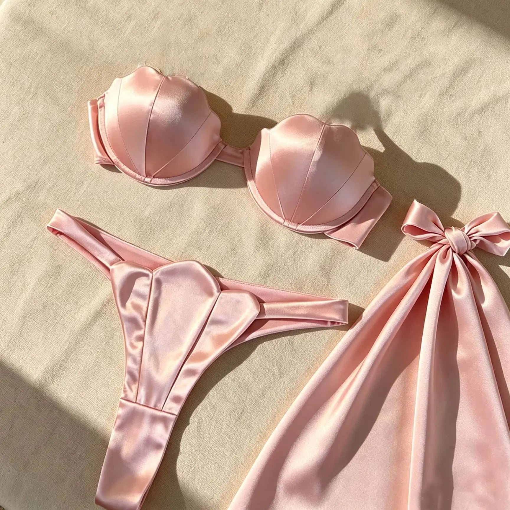 Shell 3 Pcs Bikini with Skirt Push Up Swimwear Underwire Bathing Suit
