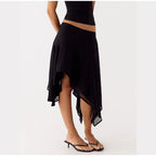 Soft Ruffle High Waist Midi Skirt With Asymmetrical Hem