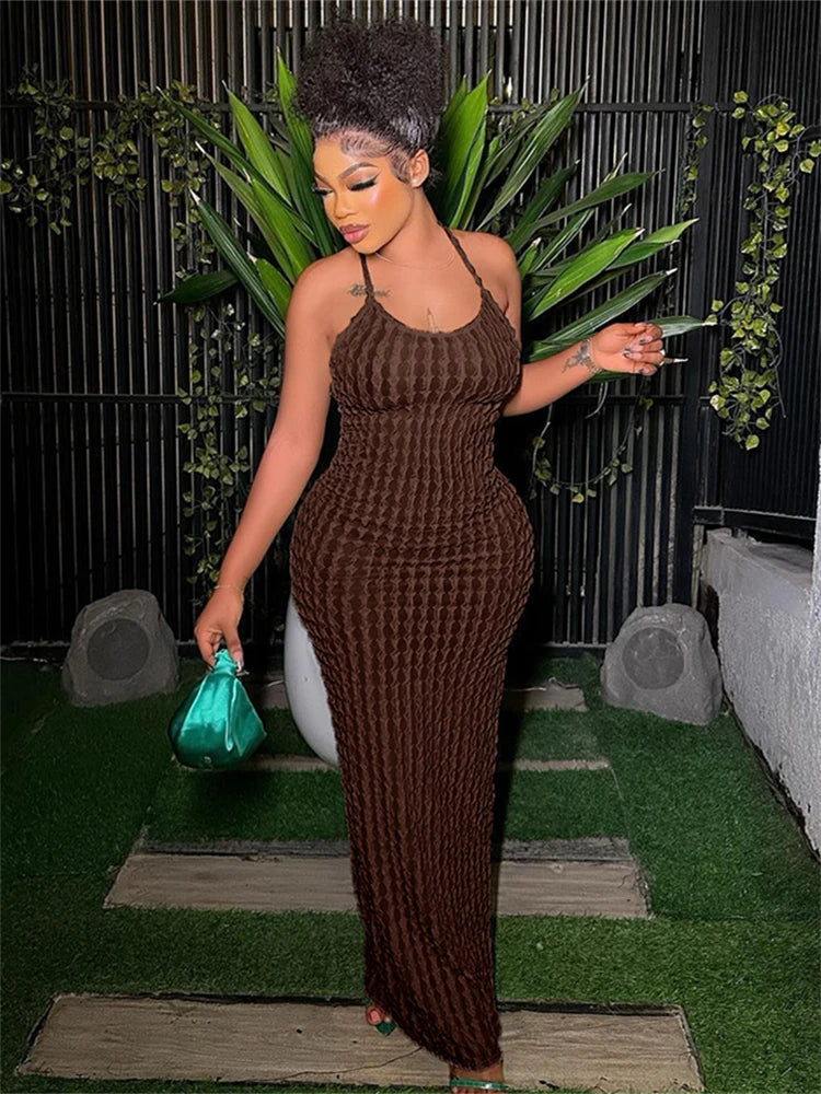 Ruched Spaghetti Strap Maxi Dress Backless Bandage For Women