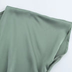 Elegant l Solid Satin Midi Dress With V Neck And Short Sleeves