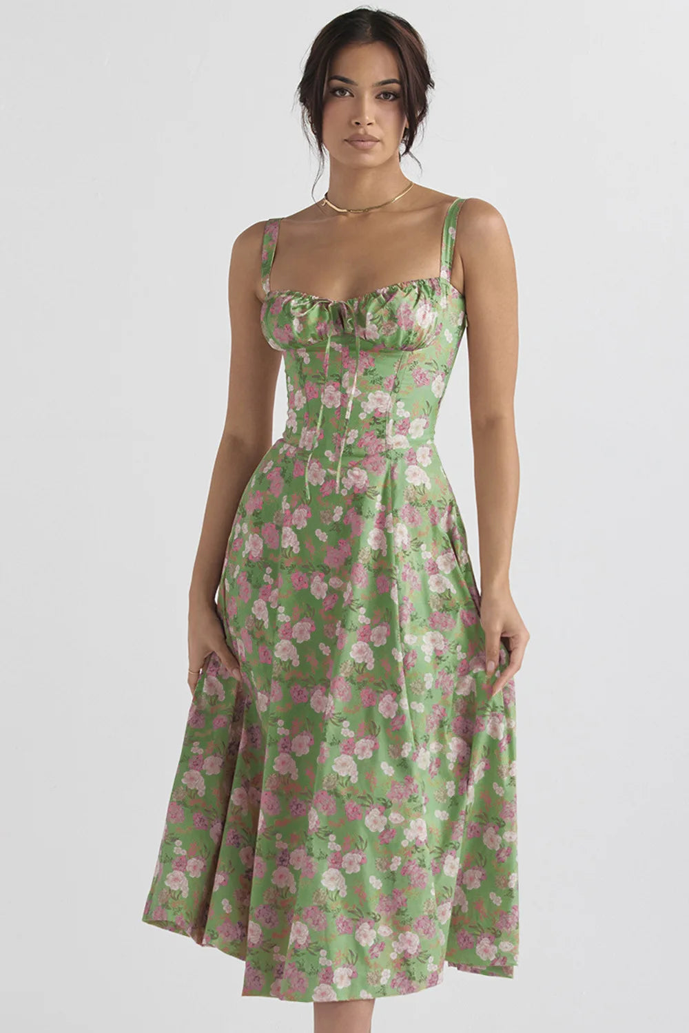 Spaghetti Strap Maxi Dress With Wrap Bow Lace Up Front Elegant Long Gown
