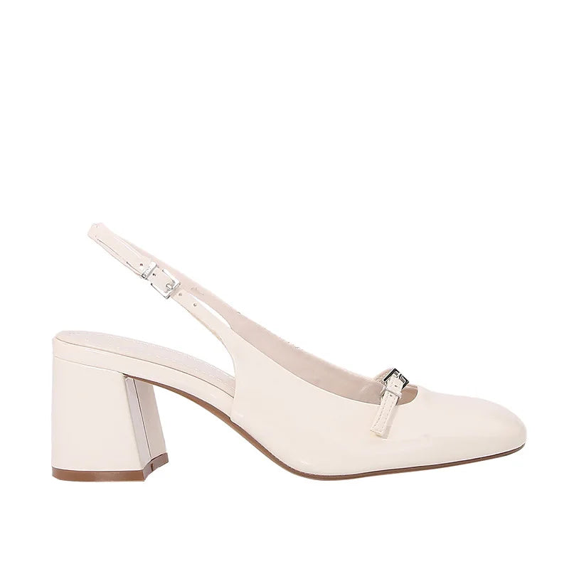 Glam Buckle Slingback Round Toe Heeled Sandals