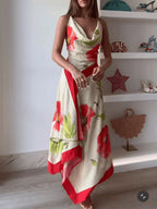 Romantic Floral Spaghetti Strap Backless Maxi Dress