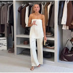 Chic Two Piece Set With Backless Tube Top And Wide Leg Pants