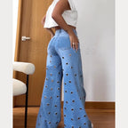 Vintage Vibe Women Retro Flared Jeans Wide Leg Loose Fit