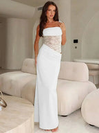 Backless Hollow Mesh Spaghetti Strap Gown Elegant Long Evening Dress