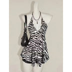 Zebra Print V Neck Backless Halter Top