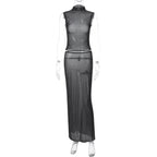 Vintage Polka Dot Dress Set With See Through Top And Long Skirt For Summer Parties