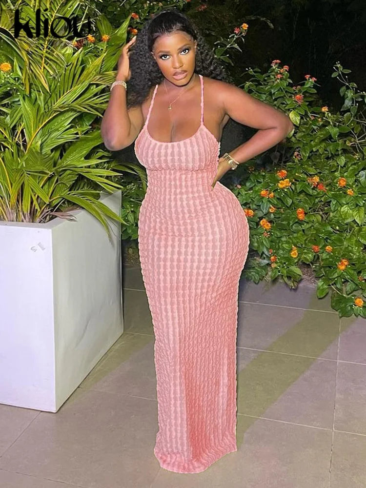 Ruched Spaghetti Strap Maxi Dress Backless Bandage For Women