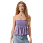Women Floral Bow Crop Top With Ruffles And Backless Strapless Tank