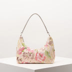 Floral Embroidered Sequin Shoulder Bag For Women Crescent Shape Evening Purse