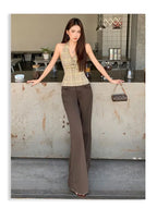 Antiwrinkle Flare Pants With Slimming Comfort Low Waisted