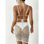 Hollow Out Skirt Crochet Knitted 2 Pieces Suits Cover Up