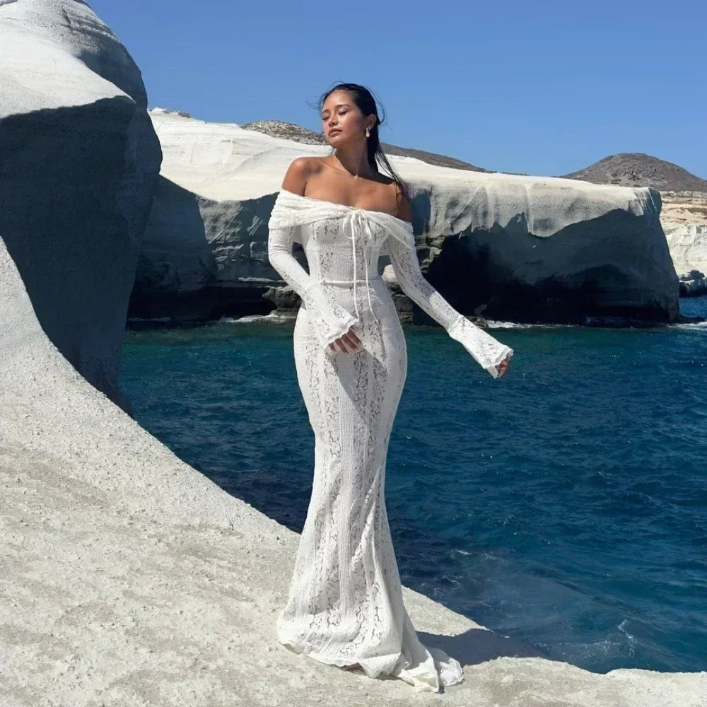 Lace Evening Dress Sleeve Elegant Party Gown