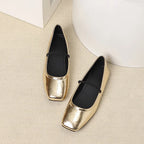 Metallic Square-Toe Mary Janes Slip-On Flats