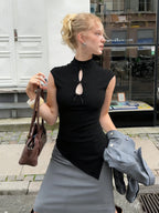 High Neck Hollow Out Bow Top