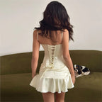 Two Piece Set Slim Top And Pleated Skirt With Ruffles