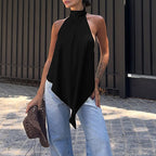 Backless Hollow Out Halter Tank Top With Pleated Detail