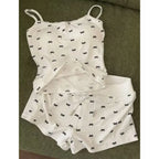 Bow Pajamas Set For Women Two Piece Summer Sleepwear With Tank Top And Shorts Lounge Ensemble