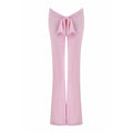 Boutique Knit Flared Pants With Elastic Waist And Back Bow Detail Slim Fit Trousers