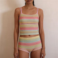 Pastel Rainbow Set With Seamless Cami Top And Ribbed Knit Boyshort Cozy Retro Vibe