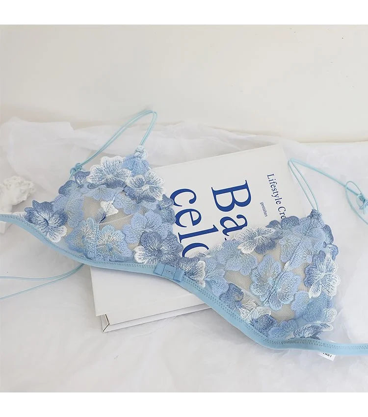 Whisper Lace Wireless Bralette Set In Ultra Thin Embroidered Mesh For Small Busts Delicate Comfort