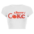 Kawaii Cherry Print Cropped Tee With Vintage Graphic Style Short Sleeve Top