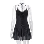 Black Lace See-Through Mini Lace-Up Contrast High Waist Backless Slim Dress