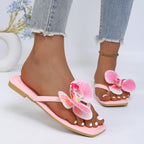 Clip Toe Flower Sandals With Square Front And Comfortable Flat Sole For Summer