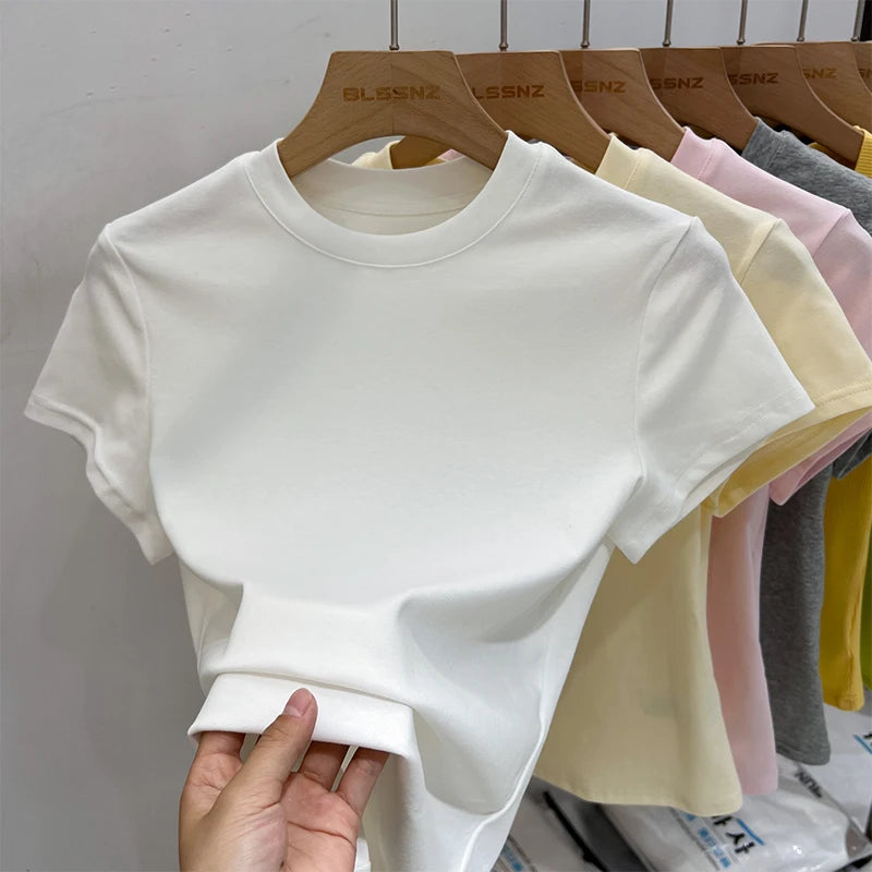Boutique Solid Color O Neck Short Sleeve Tee