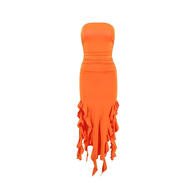 Tube Top Strapless Sexy Midi Dress