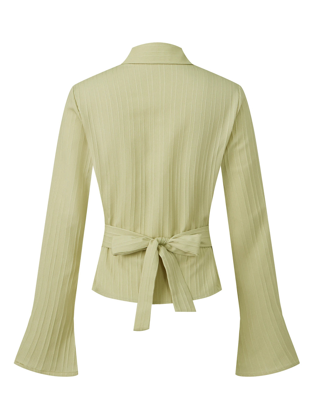 Cinched Waist Button Down Blouse With Back Tie Long Sleeve