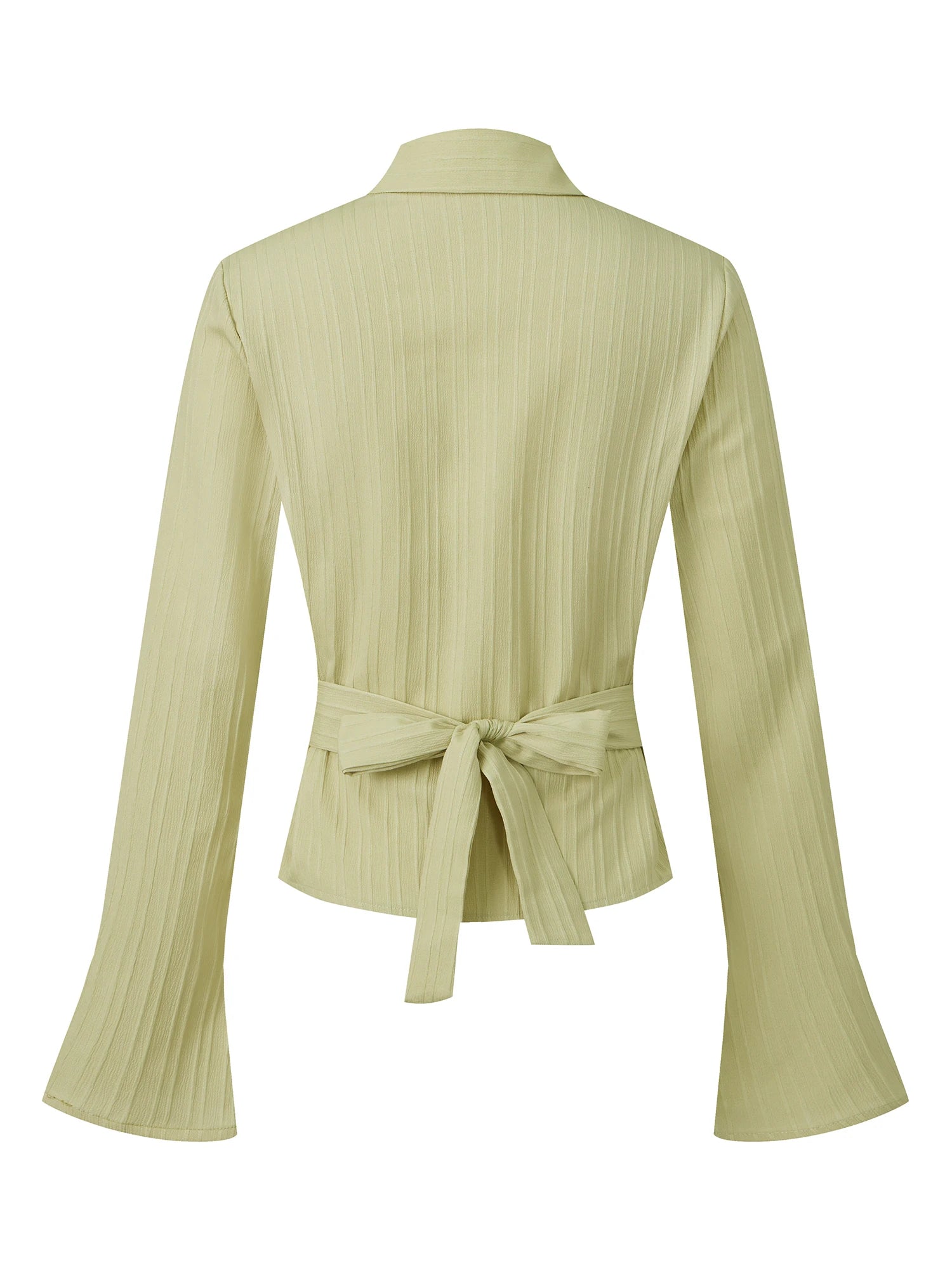 Cinched Waist Button Down Blouse With Back Tie Long Sleeve