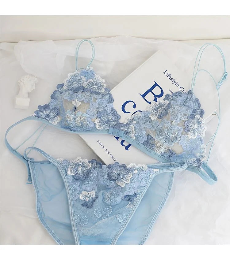 Whisper Lace Wireless Bralette Set In Ultra Thin Embroidered Mesh For Small Busts Delicate Comfort
