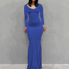 Long Sleeve Dress With Slim Silhouette And Flowing Maxi Skirt