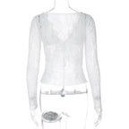 Lace Up See Through Cardigan Top With Ruffle Lace Trim For Women Elegant Retro Inspired Party Top