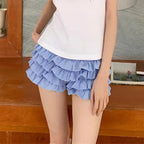 Layered Ruffle Plaid Shorts Lolita-Inspired Vintage Bloomers with Low Waist