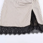 Pleated Hem Patchwork Mini Dress With Lace Inset Slit Detail Sleeveless Back Zip