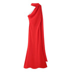 Elegant Silk Satin Halter Maxi Dress Backless Ribbon Tie Evening Gown